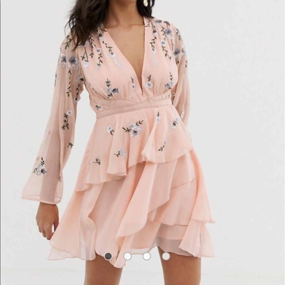 EUC ASOS floral embroidered pink dress sz 14
